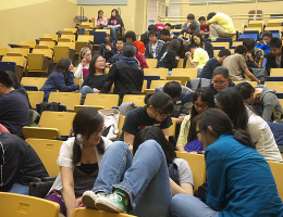 We pray together or in smaller groups.